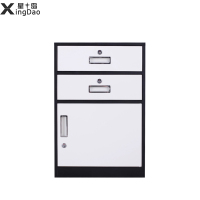星岛办公桌下文件柜铁皮柜矮柜办公室落地工具抽屉储物桌边带锁小柜子二斗一门常规黑边白色