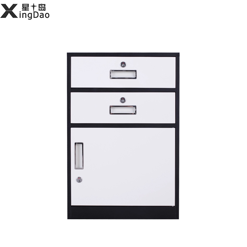 星岛办公桌下文件柜铁皮柜矮柜办公室落地工具抽屉储物桌边带锁小柜子二斗一门常规黑边白色