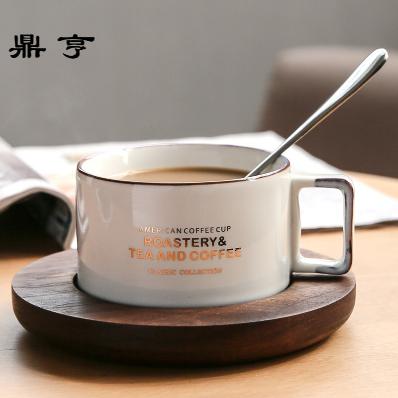 鼎亨创意美式咖啡杯碟勺 欧式茶具茶水杯子套装 陶瓷情侣杯马克杯