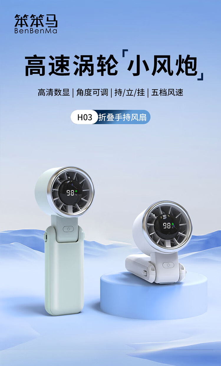 笨笨马BENBENMA飓风炮-高速手持折叠风扇H03 浅绿色高清大图