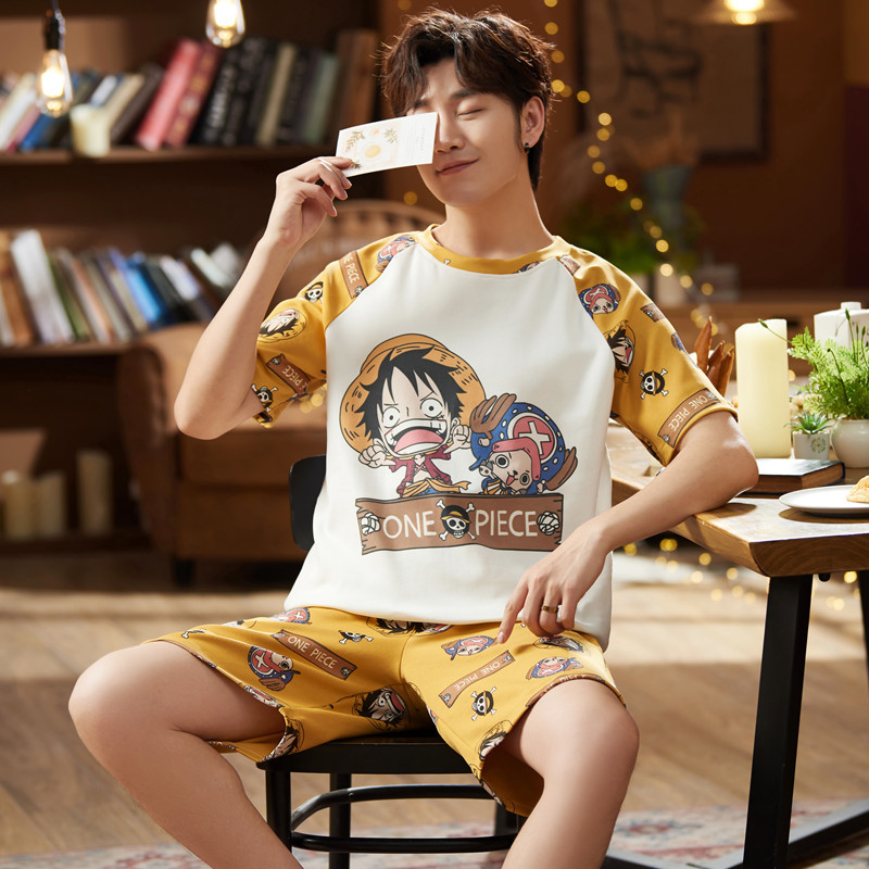 夏季青少年男款睡衣短袖纯棉大童14151617岁男孩初中学生套装