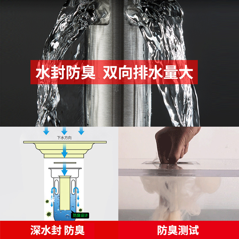 潜水艇地漏全铜防臭U型深水封防臭防臭卫生间下水道淋浴全铜防返水排水快高清大图