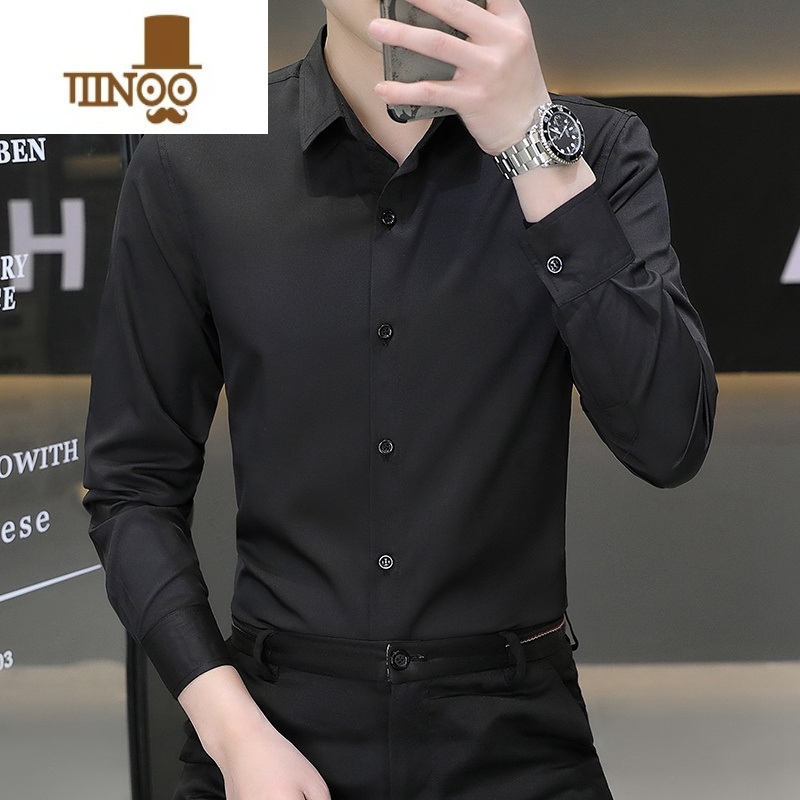 YANXU冰丝衬衫男长袖商务休闲白色衬衣夏季免烫职业正装工作服伴郎寸衫