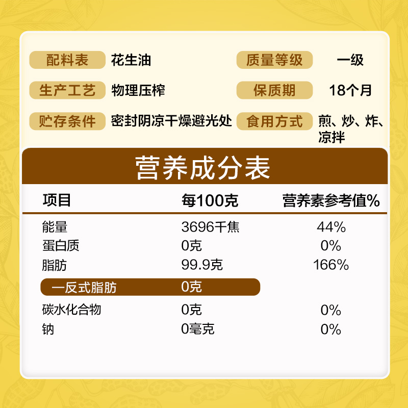 鲁花 花生油 5S压榨一级花生油 5L高清大图