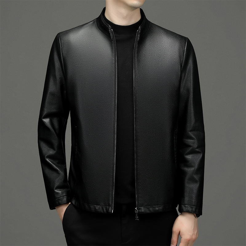 羊皮休闲薄外套潮真皮皮衣男加绒绵羊皮衣立领皮夹克中青年爸爸外套男