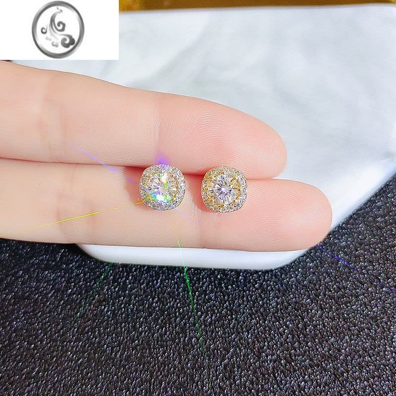 JiMi小巧简约满钻耳钉2023年新款潮高级感气质银银耳环无耳洞百搭耳饰图片