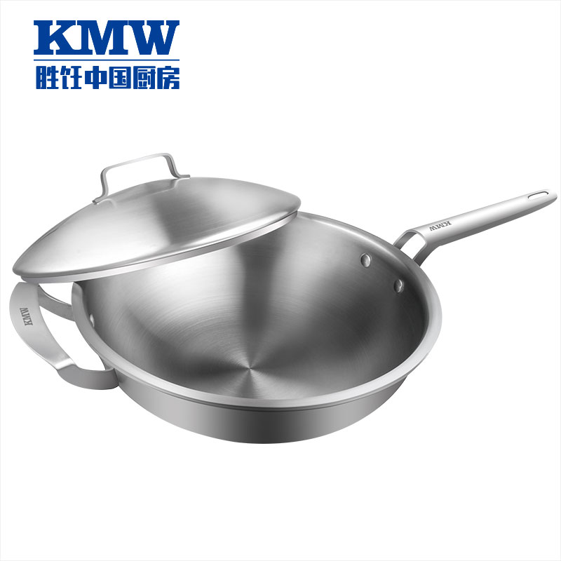 KMW捍卫者健康炒锅AHWC300001 304不锈钢锅具 绒光工艺 少油烟防焦糊 4mm加厚锅体 30cm不锈钢炒锅