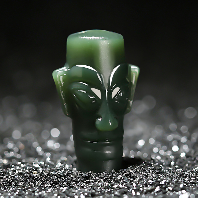 印象眸和田玉吊坠山河十二朝系列三星堆人面像青玉细料玉石挂件附证书