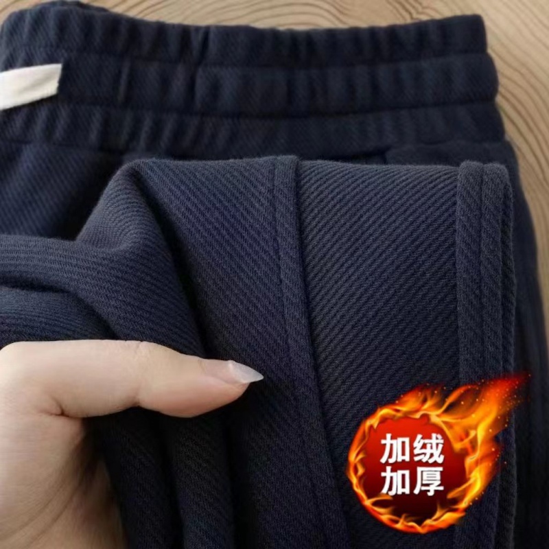 冬季美式重磅男休闲裤加绒加厚斜纹束脚长裤男士运动裤宽松卫裤高清大图
