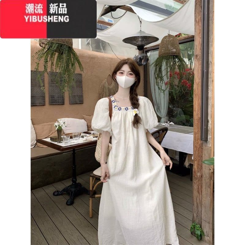 YIBUSHENG大码法式短袖连衣裙女季遮肉显瘦宽松长裙微胖MM苹果型身材裙子图片