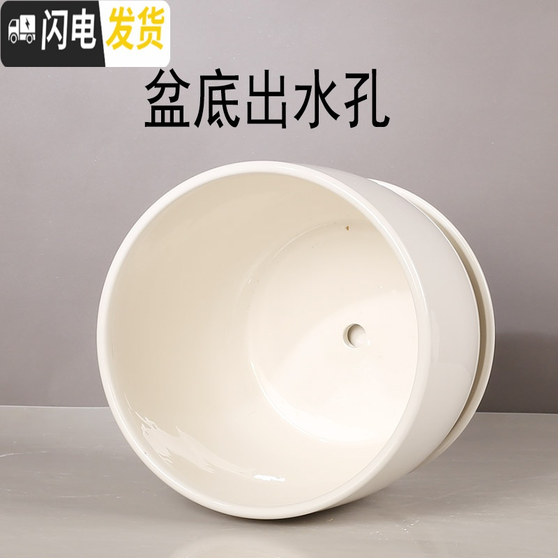 三维工匠陶瓷绿萝花盆家用好看大号个性创意室内简约吊兰 秋天(特大+大号)2件套 特大花盆容器