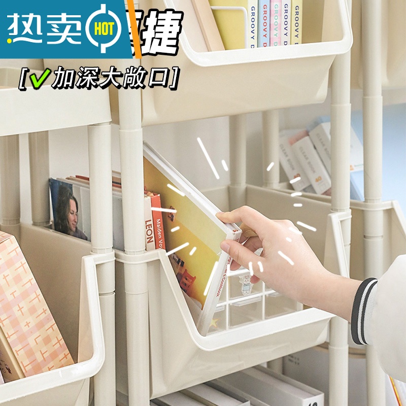 敬平书架书柜可移动书桌下小推车架子床边桌旁儿童小型落地收纳置物架高清大图