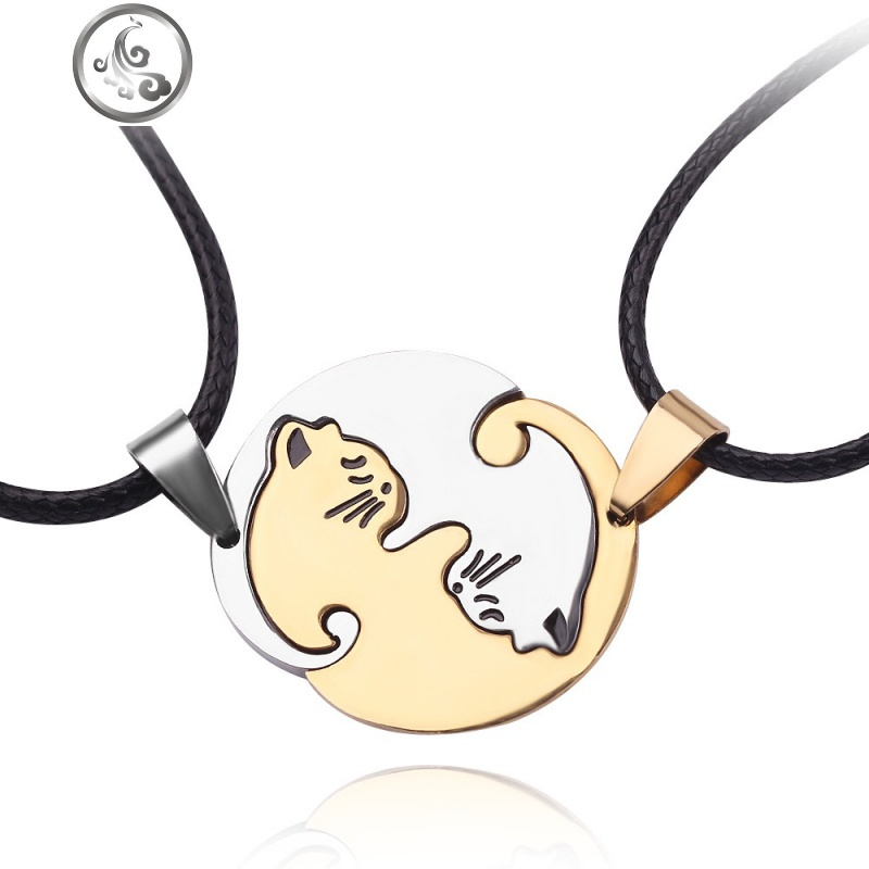 闺蜜拼接项链2人女二人款双人一对友谊姐妹信物学生可爱森系 黄白猫蜡绳项链一对