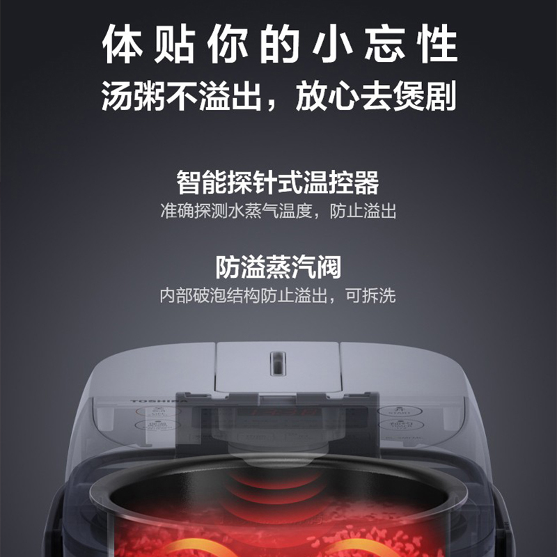 东芝(TOSHIBA)电饭煲小型便携迷你家用电饭锅进口涂层不粘锅适用2-3人鲜饭煲高颜值智能预约RC-5MFNC