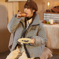 唐狮冬季新款羽绒服女立领满身印设计感时尚潮流秋冬加厚防风外套_56333 S 银色