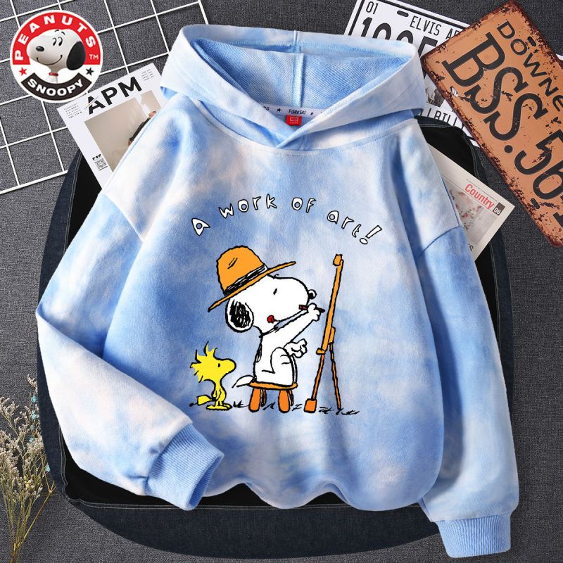 史努比(SNOOPY)儿童卫衣男女春秋款韩版扎染中大童时尚休闲小孩上衣扎染连帽卫衣