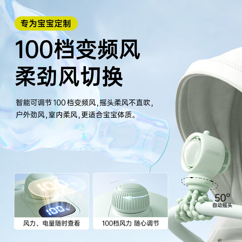 几素婴儿车风扇Stroller Fan Life2S(5000mAh)薄荷绿高清大图