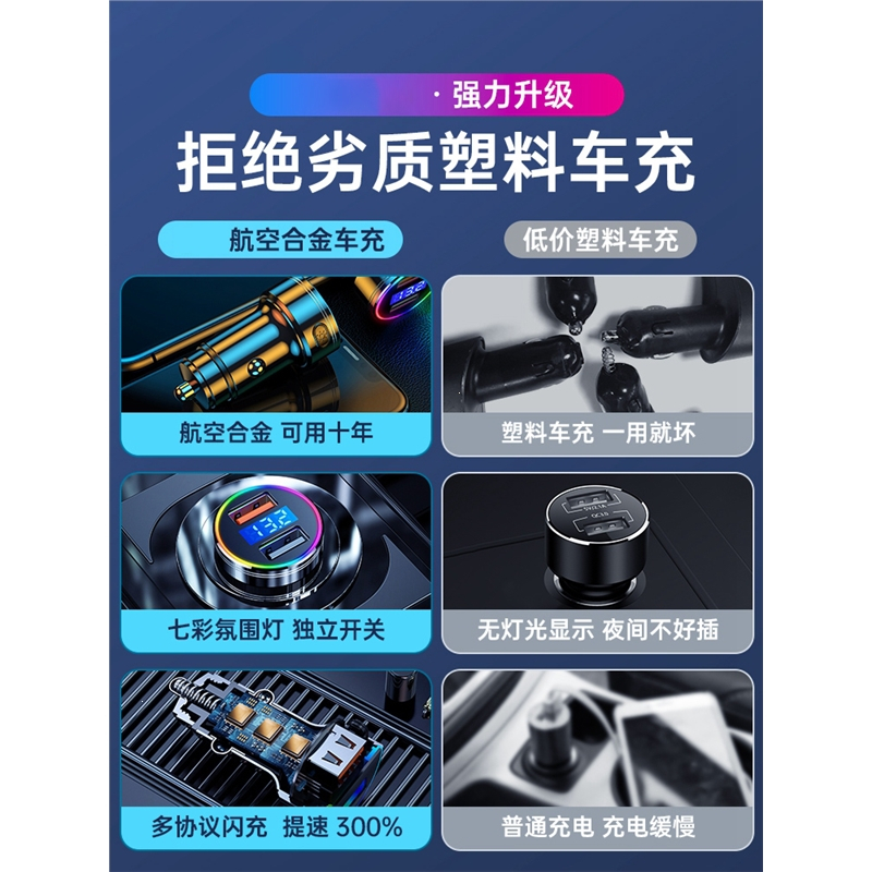车载充电器闪电客手机快充点烟器电源转换插头一拖三大众朗逸速腾帕萨特