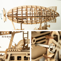 若态若客齿轮之械 木质机械传动模型3d立体拼插拼图创意diy手工拼装模型玩具男孩 LK702空之戟飞艇