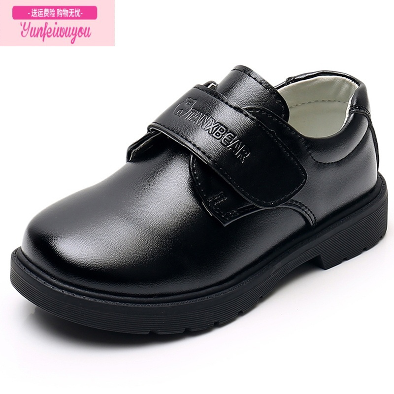 七斓儿童男童男孩子中小学生幼儿园学校礼仪表演亮镜光面圆头黑色皮鞋