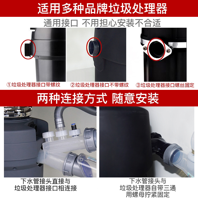 潜水艇垃圾处理器专用下水管厨房粉碎机双水槽洗菜盆防臭排水软管高清大图