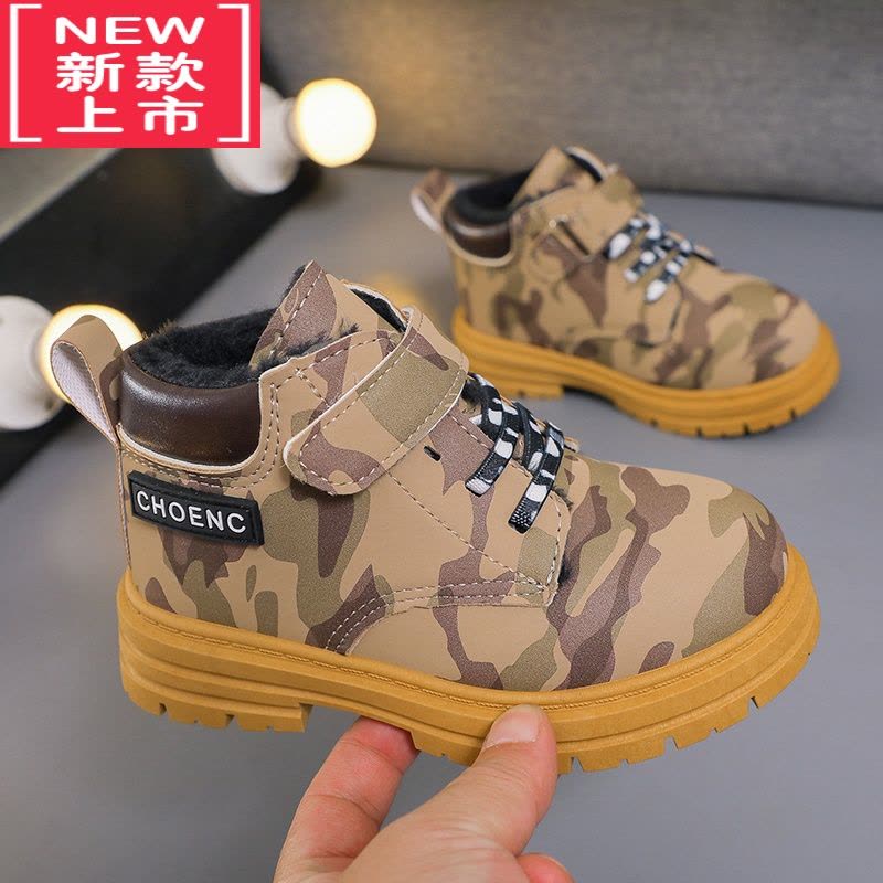 可莉允女童靴子秋冬2022新款童鞋儿童马丁靴短靴加绒工装靴皮棉靴保暖男图片