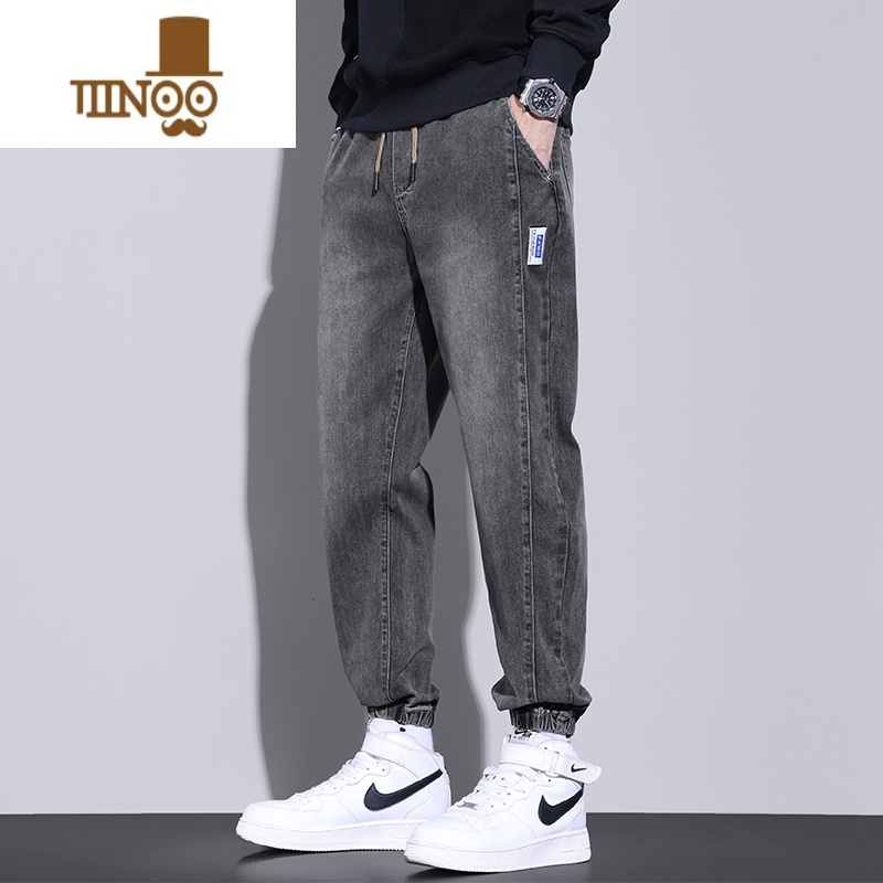 YANXU男士潮牌做旧水洗牛仔裤子宽松束脚哈伦长裤高端痞帅休闲裤高清大图