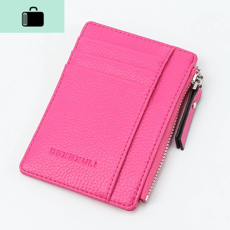 超薄卡包男士迷你小拉链零钱包女韩国情侣卡套驾驶证皮套卡夹NEW LAKE 西瓜红