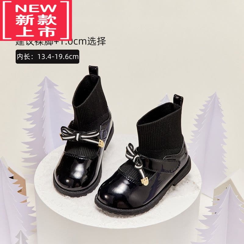 可莉允女童靴子单靴鞋子儿童2022冬季新款时装靴女宝宝袜靴皮鞋图片