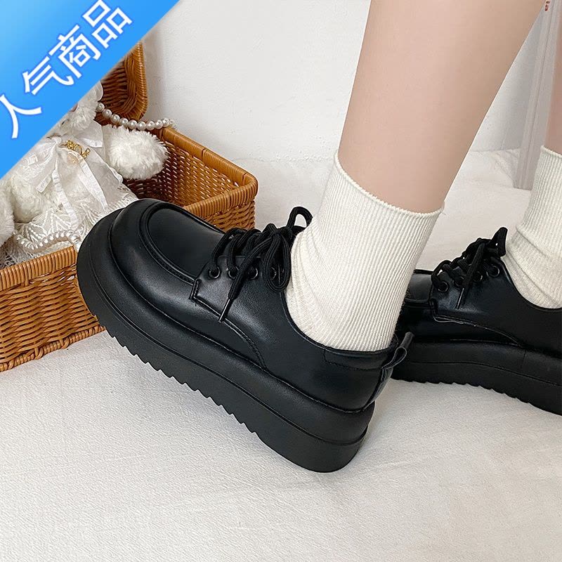 SUNTEK小皮鞋女英伦风2023年新款春季百搭松糕厚底日系学生系带复古单鞋图片