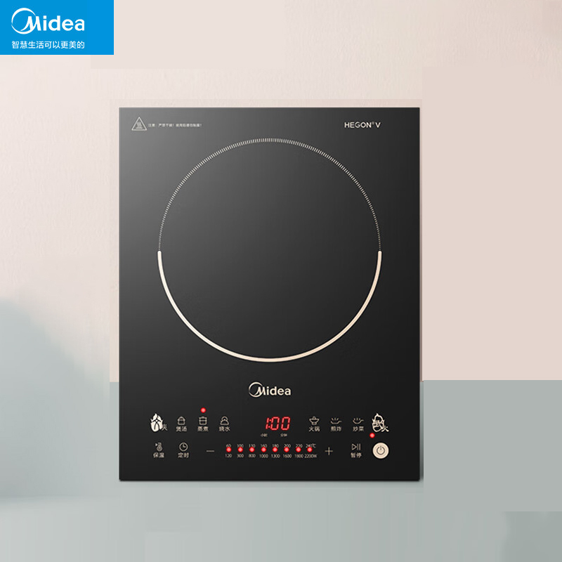 美的(Midea) 嵌入式电磁炉家用2200W大火力黑晶面板4D防水加大线圈电火锅炉 台嵌两用DZ22S02