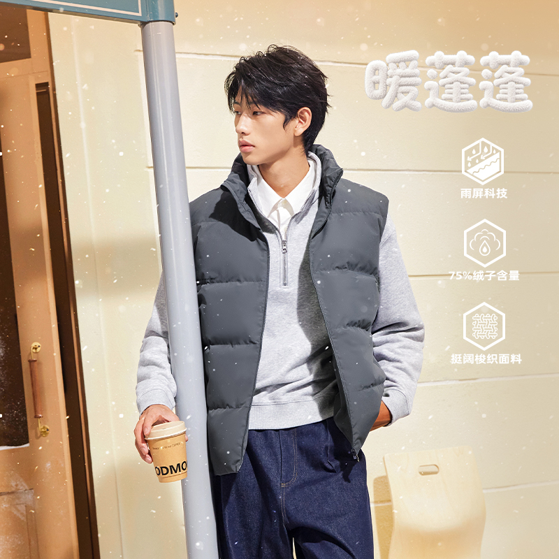 361°雨屏羽绒马甲男装冬季新款防泼水羽绒马甲保暖立领外套男高清大图