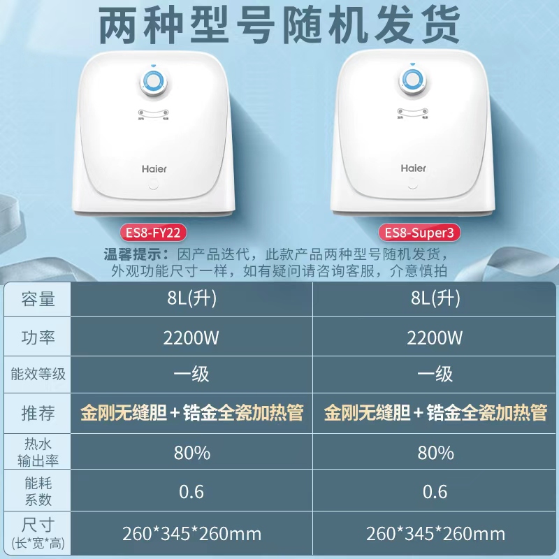 海尔(Haier)小厨宝厨房小型电热水器8升家用洗菜洗碗神器后出水2200W速热储水式热水器高清大图