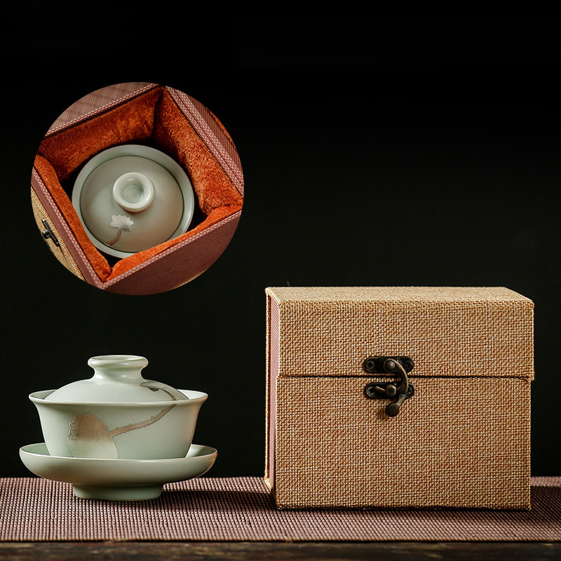 常生源 茶具 茶杯子盖碗仿宋汝窑开片泡茶三才碗茶杯 银荷汝窑盖碗