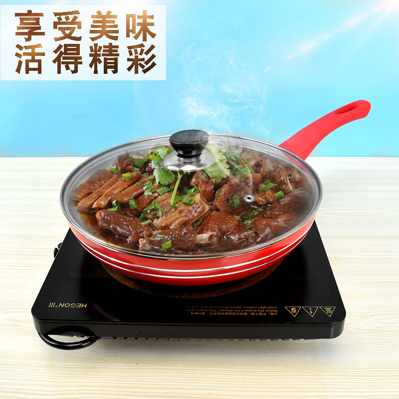 不沾煎锅家用不沾平底锅小型迷烘焙精灵电磁炉上用的平底锅电磁炉燃气 28Cm(带盖)送木铲