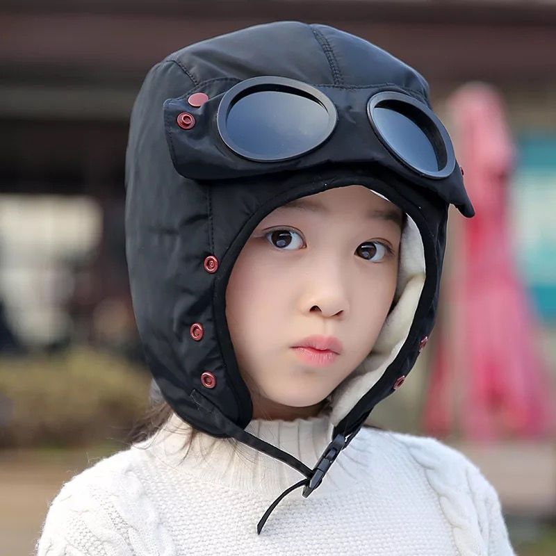 儿童帽子男秋冬雷锋帽护耳帽婴儿帽子冬季加绒加厚保暖防风面罩 成人款加围脖黑色