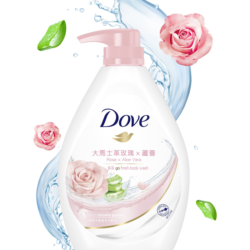 [原装进口]多芬(DOVE)沐浴露 玫瑰芦荟舒缓水透滋养美肤沐浴乳1000g 港版