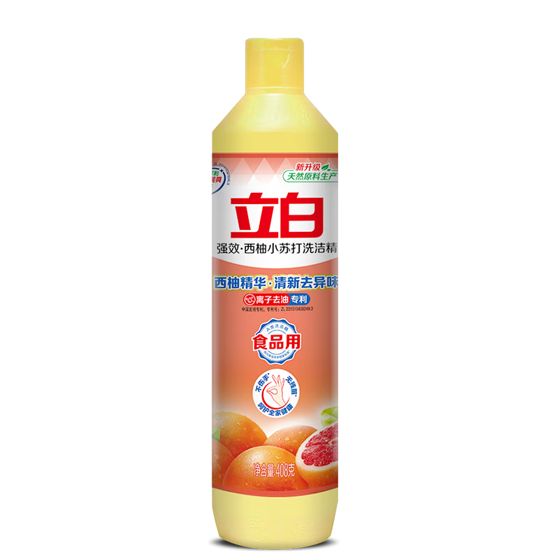 立白柠檬洗洁精食品用洗涤剂家用实惠装大桶不伤手清新去油腻洗碗去油 408g*1