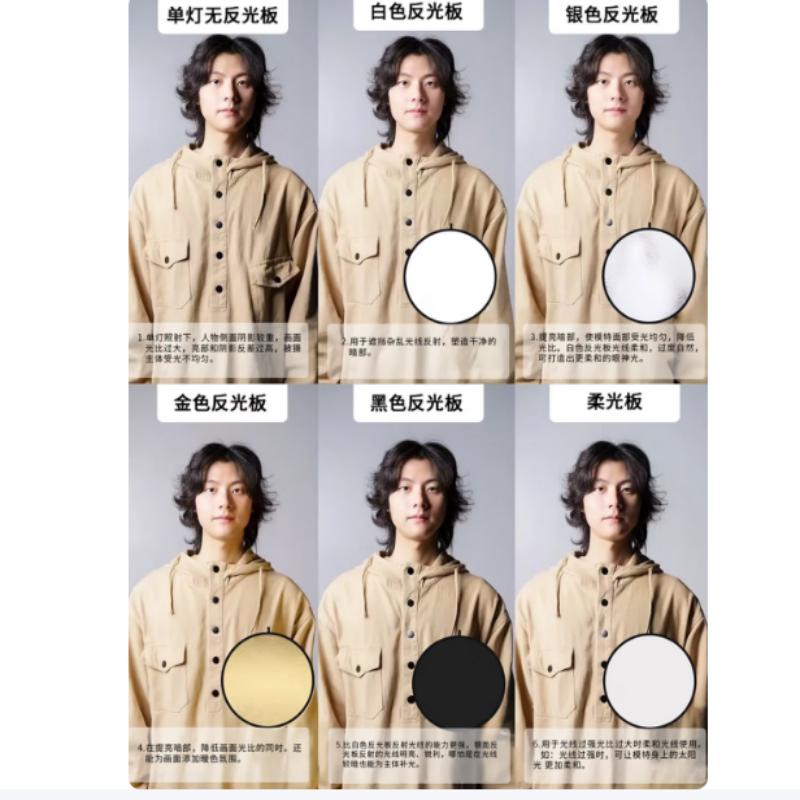 沃尔夫冈摄影反光板便携迷你小型折叠圆形二合一拍照道具补光自拍室内外拍直播人像灯光柔光打光板遮光板 外拍套装80CM五合一高清大图