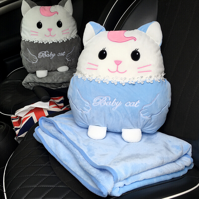 卡通可爱猫羽绒棉抱枕被子两用空被靠垫办公室午睡趴趴毯子靠枕三合一