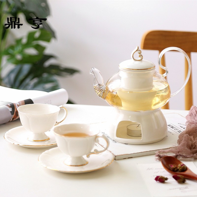鼎亨欧式花茶壶煮水果茶壶套装陶瓷玻璃温茶炉红茶花茶具蜡烛可