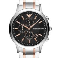 阿玛尼(EMPORIO ARMANI)手表欧美品牌 男士石英表多功能三眼 钢带表商务简约休闲手表男AR11165