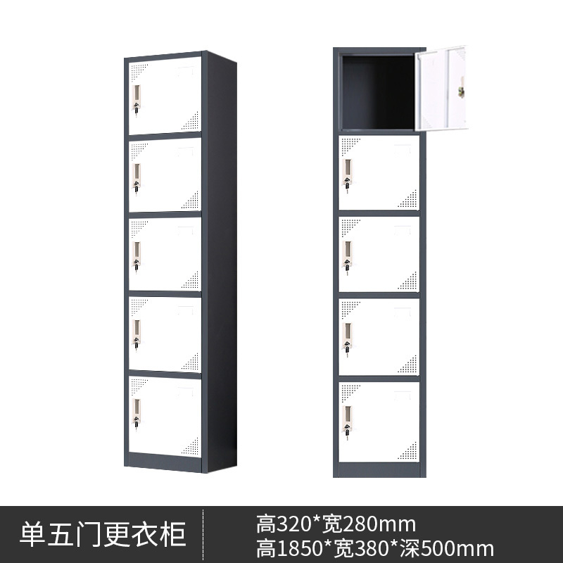 慧采云 办公家具钢制套色单列5门更衣柜铁皮柜带门锁员工柜换衣柜宿舍存包柜办公柜