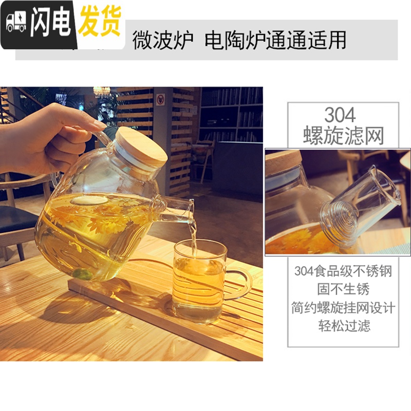 三维工匠家用大容量凉开水壶可高温冷水壶套装玻璃凉水壶防爆玻璃凉水杯 1700单壶+4杯[061]高清大图