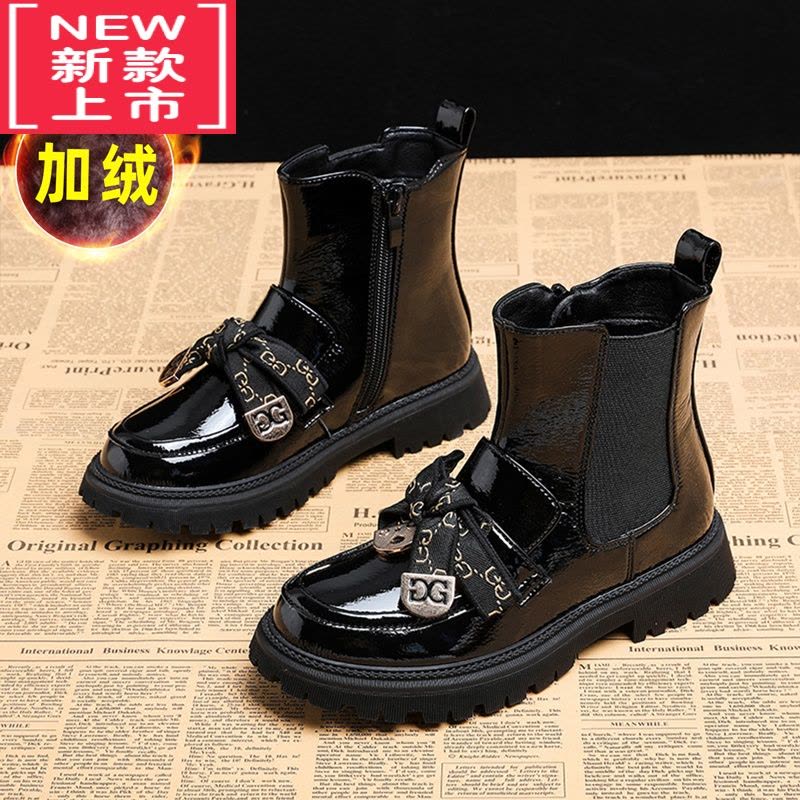 可莉允女童马丁靴2022秋冬新款儿童靴子女孩短靴中大童冬鞋公主加绒皮靴图片