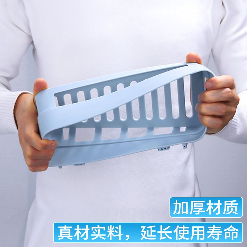 掉落卫生间置物架壁挂浴室卧室厕所墙上置物架免打孔加厚|北欧蓝 1个[长方形]置物架