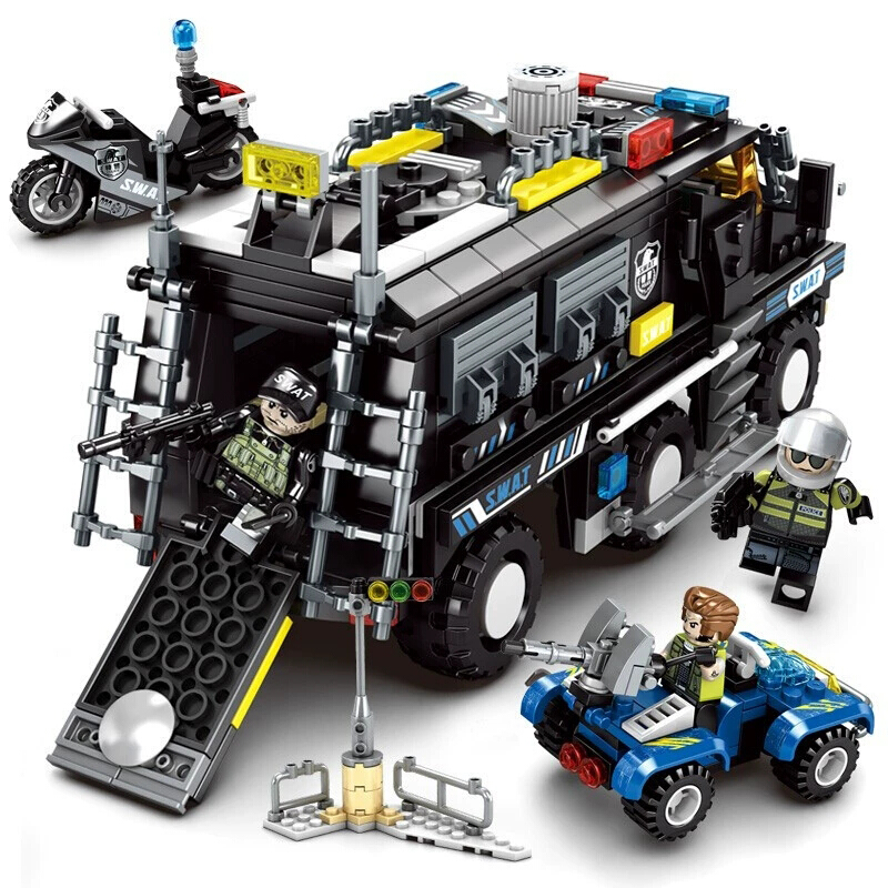 兼容乐高军事积木城市警察人仔拼装拼插玩具飞机警车装甲指挥车模型