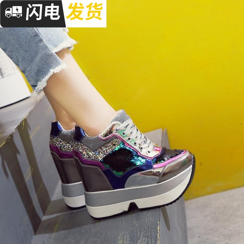 2022秋季新款女鞋内增高运动鞋时尚拼色女士休闲鞋百搭超高跟13cm启如休闲鞋