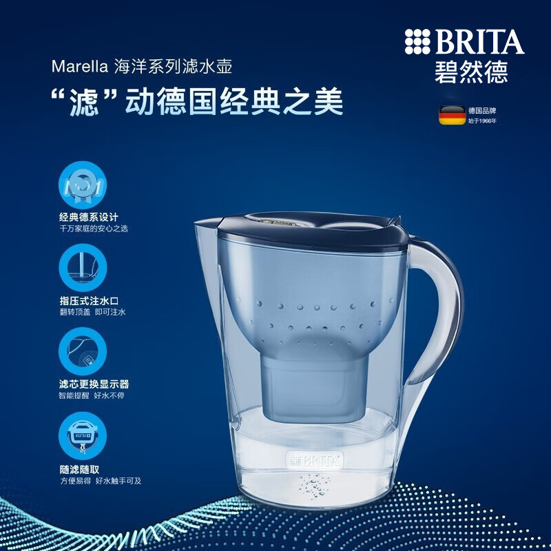 碧然德(BRITA)家用滤水壶 净水壶 Marella 海洋系列 3.5L滤水壶1壶3芯(蓝色)