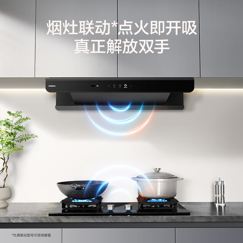 老板(Robam)[烟灶联动双子星E2P]油烟机欧式顶吸双腔变频 28风量定时防干烧 烟灶套装E2P+58B9A-C5高清大图